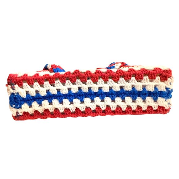 Granny Square Crochet Tote Retro Hippie Style Book Bag Red White Blue School Col - Picture 6 of 16
